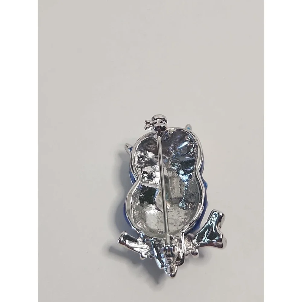Vintage DKI Designer Pin Blue Enamel Owl Brooch 1980s On Original Card NOS 1.25